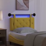 vidaXL Závesné čelo postele S LED svetlom Žltá Zamat – Obrázok 5