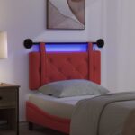 vidaXL Závesné čelo postele S LED svetlom Červená Umelá koža – Obrázok 5