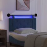 vidaXL Závesné čelo postele S LED svetlom Modrá Zamat – Obrázok 5