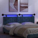 vidaXL Závesné čelo postele S LED svetlom Modrá Zamat – Obrázok 5