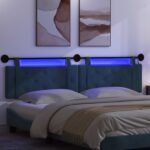 vidaXL Závesné čelo postele S LED svetlom Modrá Zamat – Obrázok 5