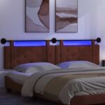 vidaXL Závesné čelo postele S LED svetlom Lesklá hnedá Antik PU – Obrázok 5