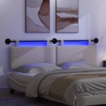 vidaXL Závesné čelo postele S LED svetlom Krémová Kordúrová tkanina – Obrázok 5