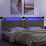 vidaXL Závesné čelo postele S LED svetlom Svetlosivá Kordúrová tkanina – Obrázok 5