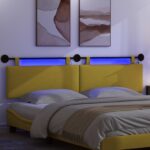 vidaXL Závesné čelo postele S LED svetlom Svetložltá Kordúrová tkanina – Obrázok 5