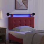vidaXL Závesné čelo postele S LED svetlom Víno červené Umelá koža – Obrázok 5