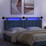 vidaXL Závesné čelo postele S LED svetlom Modrá Látka – Obrázok 5