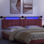 vidaXL Závesné čelo postele S LED svetlom Víno červené Látka – Obrázok 5