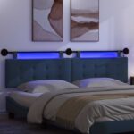 vidaXL Závesné čelo postele S LED svetlom Modrá Látka – Obrázok 5