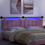 vidaXL Závesné čelo postele S LED svetlom Ružová Látka – Obrázok 5