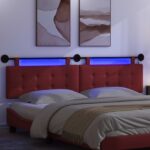 vidaXL Závesné čelo postele S LED svetlom Víno červené Umelá koža – Obrázok 5