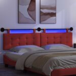 vidaXL Závesné čelo postele S LED svetlom Červená Umelá koža – Obrázok 5