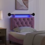 vidaXL Závesné čelo postele S LED svetlom Fialová Zamat – Obrázok 5