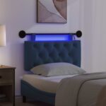 vidaXL Závesné čelo postele S LED svetlom Modrá Látka – Obrázok 5
