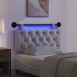 vidaXL Závesné čelo postele S LED svetlom Oblá šedá Látka – Obrázok 5