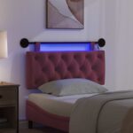 vidaXL Závesné čelo postele S LED svetlom Víno červené Látka – Obrázok 5