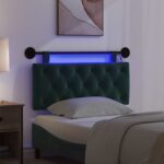vidaXL Závesné čelo postele S LED svetlom Tmavozelená Zamat – Obrázok 5