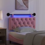 vidaXL Závesné čelo postele S LED svetlom Ružová Zamat – Obrázok 5