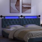 vidaXL Závesné čelo postele S LED svetlom Modrá Látka – Obrázok 5