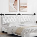 vidaXL Závesné čelo postele S LED svetlom Biela Látka