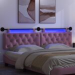 vidaXL Závesné čelo postele S LED svetlom Ružová Látka – Obrázok 5