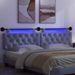 vidaXL Závesné čelo postele S LED svetlom Modrá džínovina Látka – Obrázok 5