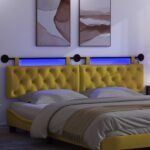 vidaXL Závesné čelo postele S LED svetlom Žltá Zamat – Obrázok 5