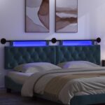 vidaXL Závesné čelo postele S LED svetlom Modrá Zamat – Obrázok 5