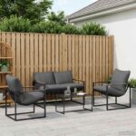 vidaXL Súprava záhradných pohoviek 4 pcs Čierna a antracit Oceľ