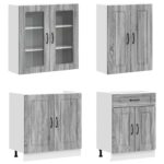 vidaXL Kuchynská jednotka KALMAR 4 pcs Sivý Sonoma Kompozitné drevo – Obrázok 3