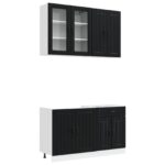 vidaXL Kuchynská jednotka LUCCA 4 pcs Čierna Kompozitné drevo – Obrázok 2
