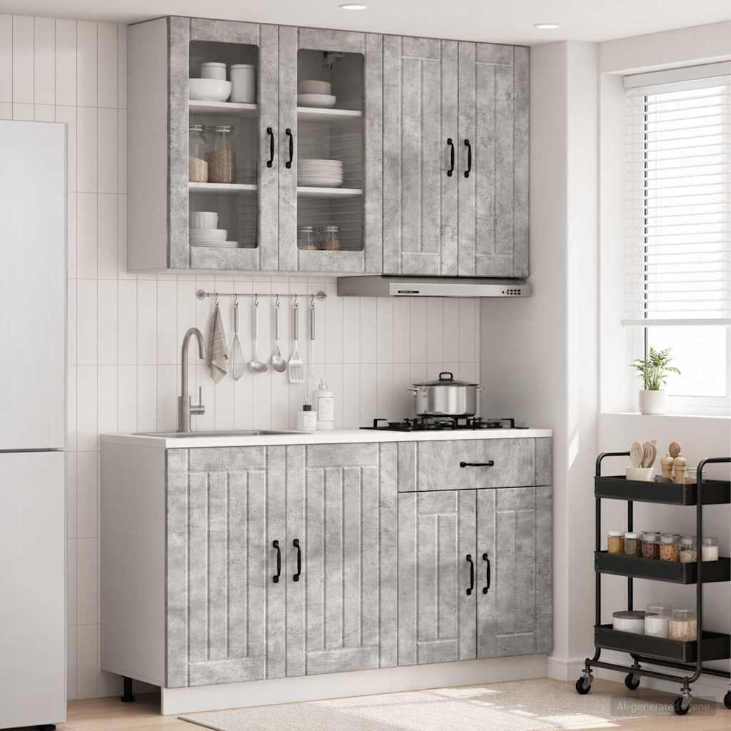 3438318_1.jpg vidaXL Kuchynská jednotka LUCCA 4 pcs Betónovo sivá Kompozitné drevo – Obrázok 1