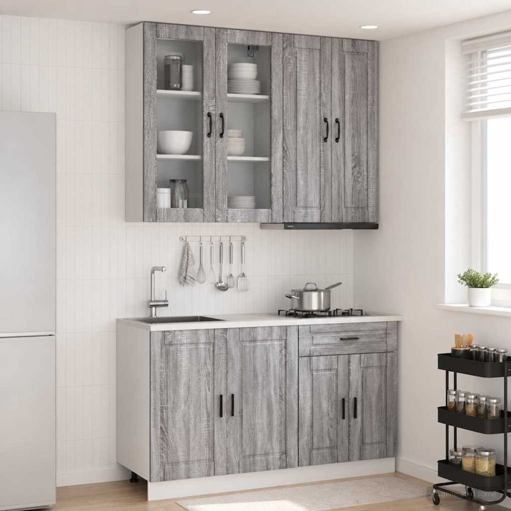 3438351_1.jpg vidaXL Kuchynská jednotka PORTO 4 pcs Sivý Sonoma Kompozitné drevo – Obrázok 1
