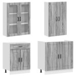 vidaXL Kuchynská jednotka PORTO 4 pcs Sivý Sonoma Kompozitné drevo – Obrázok 3