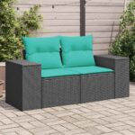 vidaXL Záhradná pohovka s vankúšmi 2-miestna čierna polyrattan