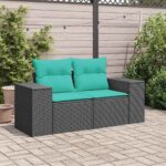 vidaXL Záhradná pohovka s vankúšmi 2-miestna čierna polyrattan – Obrázok 3