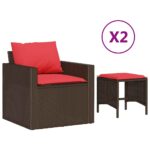 vidaXL 4-dielna záhradná sedacia súprava s vankúšmi hnedá polyratanová – Obrázok 2