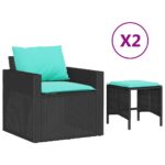 vidaXL 4-dielna záhradná sedacia súprava s podložkami čierna polyratan – Obrázok 2
