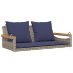 vidaXL Hojdacia lavica s vankúšmi sivá 109x62x40 cm polyratan – Obrázok 2