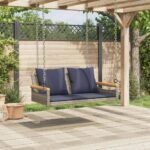 vidaXL Hojdacia lavica s vankúšmi sivá 109x62x40 cm polyratan – Obrázok 3