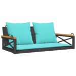 vidaXL Hojdacia lavica s vankúšmi čierna 109x62x40 cm polyratan – Obrázok 2