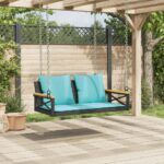 vidaXL Hojdacia lavica s vankúšmi čierna 109x62x40 cm polyratan – Obrázok 3