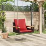 vidaXL Hojdacia lavica s vankúšmi hnedá 63x62x40 cm polyratan – Obrázok 3