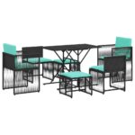 vidaXL 7-dielna záhradná jedálenská súprava s vankúšmi, čierna, polyratan – Obrázok 2