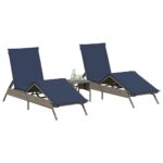 vidaXL Záhradné ležadlá 2 ks so stolom, sivé, polyratanové – Obrázok 3
