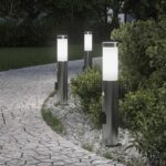 vidaXL Stĺpikové svetlá so senzorom a zásuvkou 3 ks 50 cm nehrdzavejúca oceľ IP44