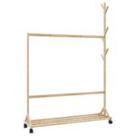 vidaXL Vešiak na oblečenie s háčikmi a kolieskami 100x35x157 cm bambusový – Obrázok 6