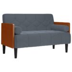 vidaXL Dvojpohovka s vankúšmi, tmavosivá, 110 cm, zamat – Obrázok 2