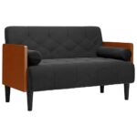 vidaXL Dvojpohovka s vankúšmi, čierna 110 cm, zamat – Obrázok 2