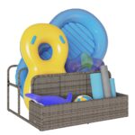 vidaXL Úložný plavák pri bazéne, sivý 110x100x57 cm, polyratan – Obrázok 4